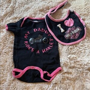Harley-Davidson Black and Pink Baby Outfit Set My Daddy Rides Girls 9-12mo